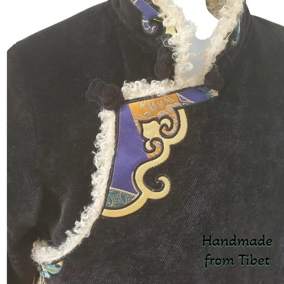 Handmade Tibetan | Cord Children's Coat with Angora Lining | Black | sz 5 / 6 - Picture 3 of 10